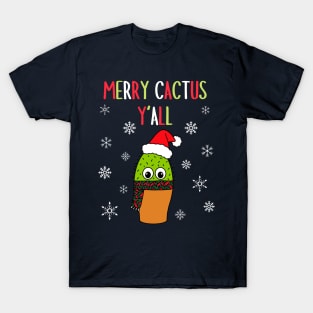 Merry Cactus Y'all - Cute Cactus With Christmas Scarf T-Shirt